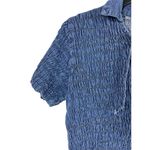 VTG Y2K 90s Blue Crinkle Denim Look Lace Up Shirt 2X Textured Stretch Top 2X Photo 2