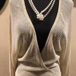 Cache Gold Knit Metallic Peek A Boo Faux Wrap Top New Banded Bottom NWT $98 Photo 2