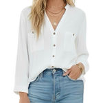 ZARA Womens Button Down Shirt Blouse Sz Medium White Minimalist Minimal Preppy Photo 0
