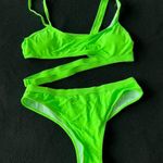 Boutique Asymmetrical cutout cheeky bikini set green Photo 2
