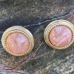 Vintage Marble Stone Statement Earrings Gold Photo 0
