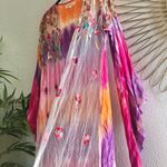 Fairycore pink Tie dye maxi kimono jacket cardigan with flounce wide sleeves with floral embroidery and a bohemian vibe Size M Photo 4