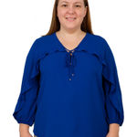 Belle by Kim Gravel Blue Ruffle Sleeve V Photo 0