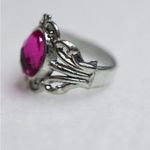 Source Unknown Glam Dark Pink Oval Cut Glass Stone Silver Tone Unique Band Size 7 1/2 Ring Photo 2