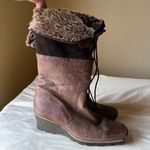Eric Michael Eric‎ Michael Two-Tone Leather Knee High Boots 39 Fur Lined Wedge Heel Photo 5