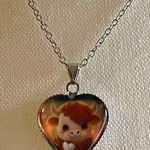 NEW Girls Cow Heart Pendant with Amber Tones Silver Necklace Photo 0