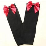 Gothic Black and red bow thigh punk high emo stockings Multiple Photo 1