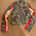 I am gia  Devyn Moto Leather Jacket NWOT GREY RED STRIPED fall sold out casual Photo 6