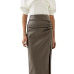 Love, Bonito Christie Pleather Column Midaxi Skirt Color Pewter NWT Size Large Tan Photo 0