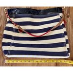 Tommy Hilfiger Navy Blue, Cream Canvas, Chain Shoulder Bag, Gold Tone EUC Photo 3