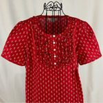 Pendleton Red Blouse Dainty Floral Short Sleeve Retro Mod Y2K Ruffle Medium Photo 2