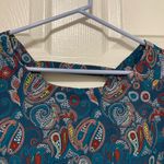 Loft Teal Blue Paisley Print Scoop Neck Flutter Short Sleeve Blouse Photo 3