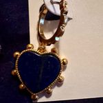 Tory Burch NEW AUTH New  Gold Heart Black Stone Drop Earrings w/Dustbag Photo 4