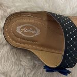 Italina NWOT Blue Rosette Flower Embellished Slip on Padded wedge sandals Photo 2