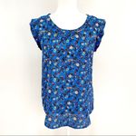 Anthropologie Pleione Bailey Double Pleat Blouse Cornflower Blue Ditsy Floral - XS EUC Photo 4