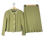 Geiger Wool 2 Piece Green‎ Embroidered Floral Vintage Skirt Jacket Set Size 34 Green Photo 3
