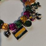 Mardi Gras Themed Silver Tone Beaded Fat Tuesday Stretch Charm Bracelet Green Photo 2