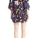 Parker  100% Silk Floral Cold Shoulder Tiered Sleeves Mini Dress Black Blue Small Photo 1