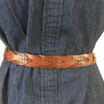 Fossil leather woven turnback belt brown tan stamped WOMENS SIZE LARGE Photo 0