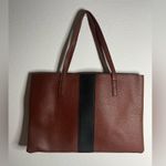 Vince Camuto Brown Vegan Pebbled Leather Black Line Detail Tote Bag 17.5 x 12 in Photo 2