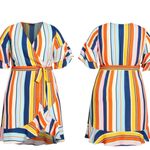 City Chic Wrap Dress Ruffle Sleeve Belted Pink Multi Stripe Women’s Plus Size 24 Photo 13