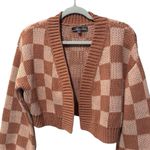 Blue Blush Knit Checkered Cropped Open Front Cardigan Sweater Size Small Photo 9