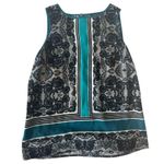 Ann Taylor Petite SP Sleeveless Blouse Teal Black Lace Print Baroque Top Work Photo 1