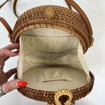 Wicker Crossbody Bag Natural Rattan Round With Canvas Lining Leather Strap Photo 7
