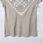 American Eagle  Outfitter Women's Boho Embroidered Short Sleeve Shirt Tan Small Photo 3