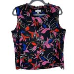 Allison Joy Black Floral Sleeveless Button Up Split Neck Semi-Sheer Blouse Sz M Photo 0