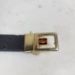 Vintage Mens Belt 36/90 Black Genuine Leather Ostrich Gold Box Frame Buckle Photo 8