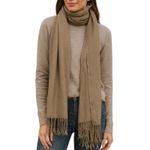 Women’s Bundle 3 Oblong Scarfs Solid Neutral Color Fringe Tan Orange Brown Tan Photo 4