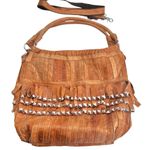 AmeriLeather Tutu Studded Leather Patchwork Shoulder Hobo Bag Brown Photo 0