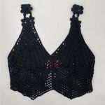 NATIVE ROSE Crochet Crop Tank Cropped Black Boho Festival B&W Nina NWT S/M Photo 1