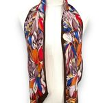 Echo silk scarf tropical floral watercolor wingtip brown red orange vintage Photo 2
