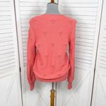 Loft  Bobble Pointelle Crewneck Sweater Coral Orange Medium Photo 4