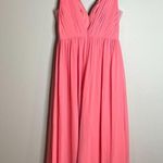 Azazie  Ranvie Coral Flowy V-Neck Pleated Chiffon Dress Photo 4
