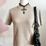 Jason Maxwell Vintage Ribbed Mock Neck Top 90s Y2K‎ Minimalist Indie Retro Grunge Small Photo 0