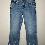 ZARA distressed hem with plaid flannel patch detail straight leg jeans size XS 2 Photo 0