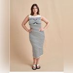 La Ligne Emmanuelle striped knit midi dress navy blue cream size XL Photo 12