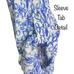 kim rogers PRETTY  3/4 Sleeve Roll Tab Sleeve Blouse Size Small Blue White Photo 8