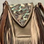 Hide Junky Metallic bronze and accents in turquoise and brown embossed crossbody purse Photo 7