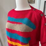 Vintage 80s Chaus Boat Neck Brush Stroke Bold Sweater M Red Size M Photo 3