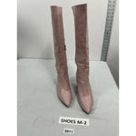 Womans Pink Knee High Boots 7.5 Block Heel 1/4 Zip Pointed Toe Snake Print NWOT Photo 2