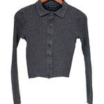 Brandy Melville Bridget Heather Grey Ribbed Collared Crop Cardigan Photo 0