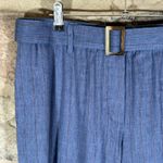 J. Jill Linen Stretch Pants Women Large Blue Brown Stripe Wide Leg Belted Photo 3