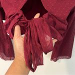 Kirious LA Burgundy Swiss Dot Chiffon Bell Sleeve Tie Back Cutout Crop Top‎ L Red Size L Photo 5