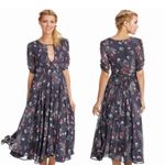 Free People  Bonnie Midnight Butterfly Chiffon Midi Dress Cottagecore Size 4 Photo 1