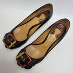 Chloé Chloe Leather Buckle Peep Toes Kitten Heels Slip On Pumps Size 37 Black Photo 1