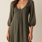 MAXSTUDIO Silk Dress Olive Green Mini Dress Women's‎ Size S Short Sleeve Boho Photo 0